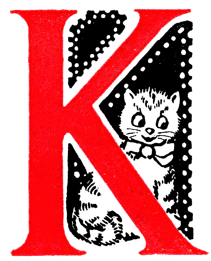 Louis Wain illustration with: 1subject, 2tone, book:somebodys_pussies, cat, cat:tabby, clothes:bowtie, kitten, letters, meta:has_source, meta:ourscan, realistic, smiling
