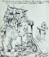 1138 - 1909 1subject black_and_white caption cat clothes_scarf humanised indoors injury letter signature sketch unhappy
