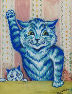 Blue Cat with Raised Hand