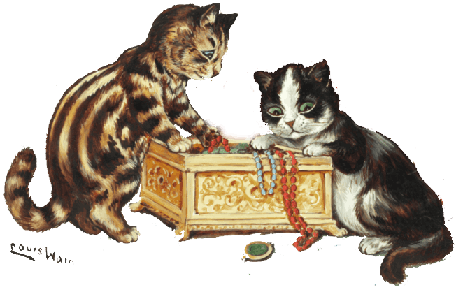 A couple of kittens playing in a treasure box