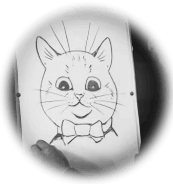 Wain sketching a smiling cat, as seen in a 1921 short film